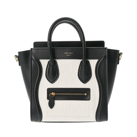 Celine Handbags - Celine Luggage Shopper White Black Calfskin Handbag